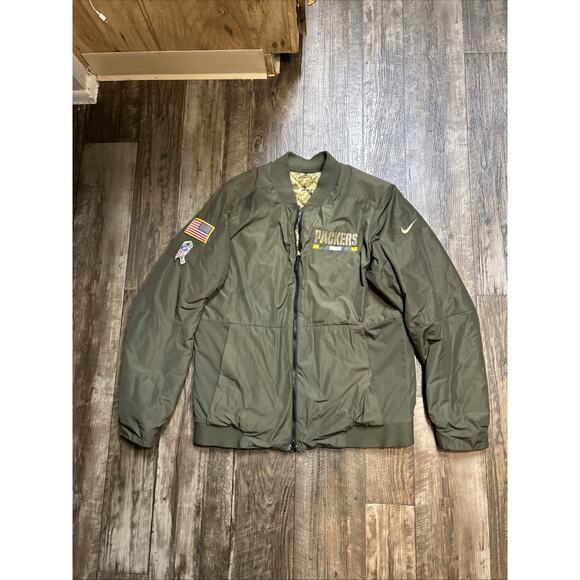 Nike Green Bay Packers Salute to Service Sideline Reversible Bomber Jacket L